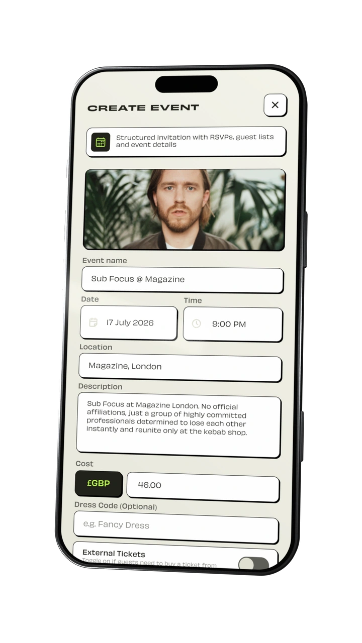Bump app: Create an event